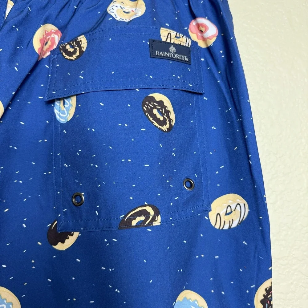 RAINFOREST Men's Donut Swim Trunks Large Navy Blue Y2K Retro Fun Summer Vacation